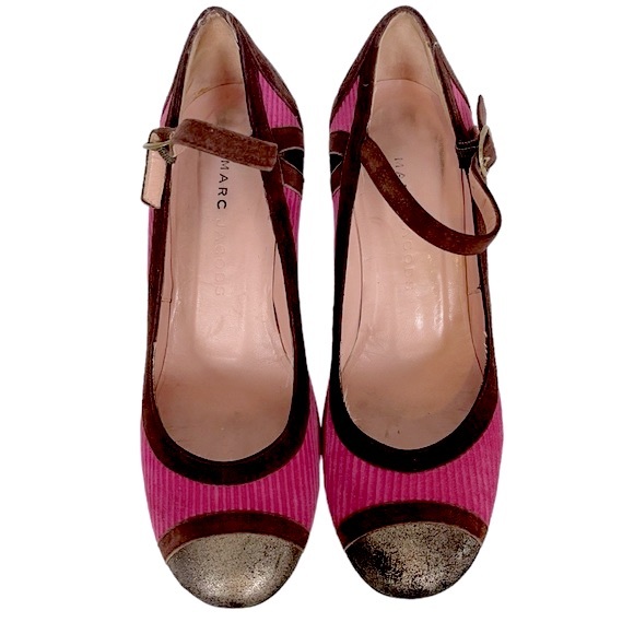 MARC JACOBS Collection Corduroy Magenta Suede Metallic Leather Mary Jane Heel - Picture 9 of 13